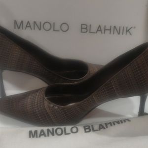Manolo Blahnik Horsehair Tweed Brown Pumps size 38